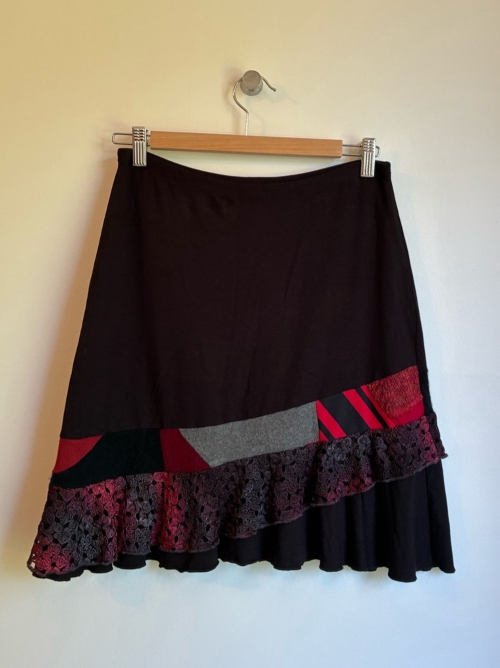 Vintage Myco Anna Patchwork Asymmetrical Lace Midi Skirt